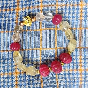 Handmade Ruby, Quartz and Citrine Bracelet